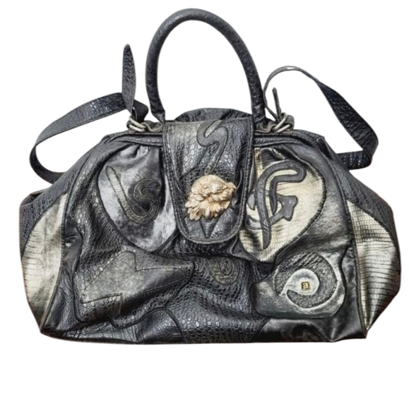 Vintage Handbags - Vintage 80s NAS Alentino Faux Snakeskin Python Abstract Patchwork Purse